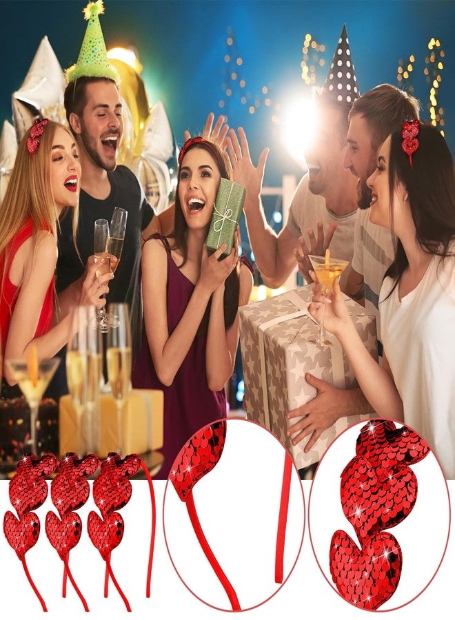 Chuangdi 3 Pcs Valentines Day Headband Glitter Heart Headband Sequin 3 Glitter Love Hearts Hair Accessories for Women Valentine Gifts Anniversary New Year(Red) - Image 5